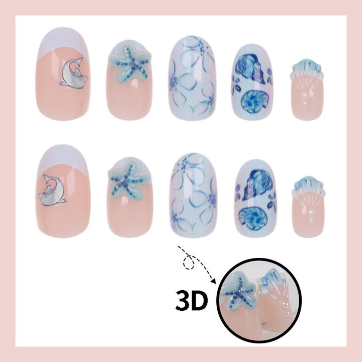 Acrylic nail set with maritime design and creative details Kalsten