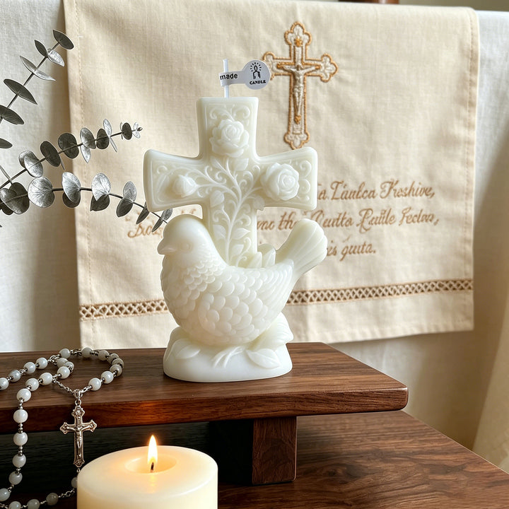 Ornamental Cross and Dove Candle