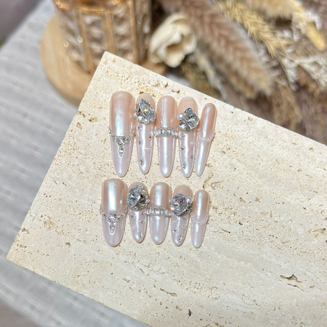 Decorative Stiletto Nail Tips Set with Gemstone Accents Kalsten