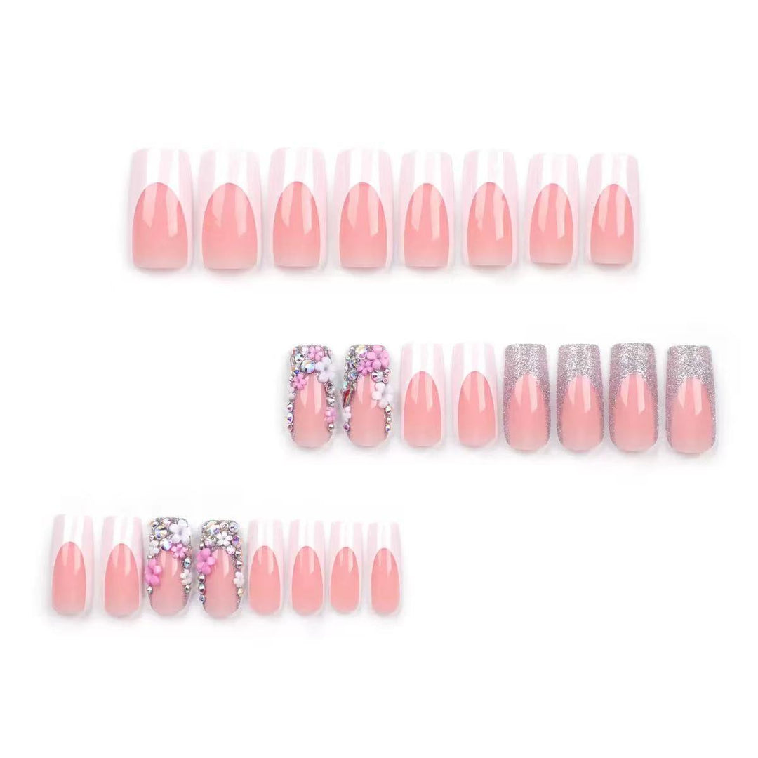 Artificial nail set with elegant 3D flowers and glitter embellishments Kalsten