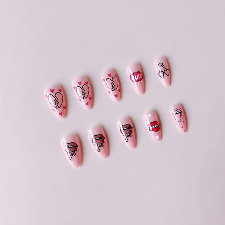 Artificial nail set with playful lip and heart motifs Kalsten
