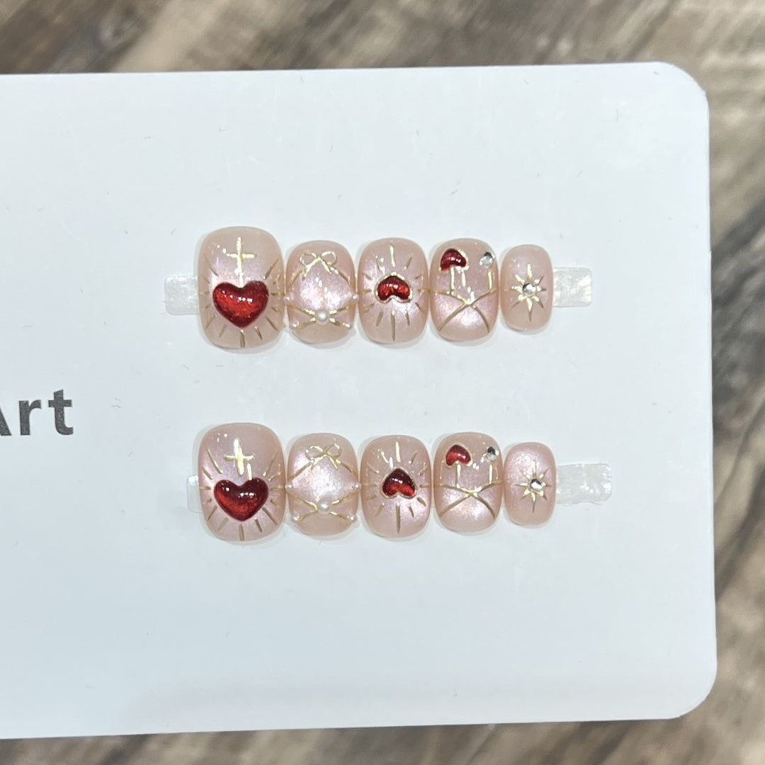 Artistic Heart-Themed Press-On Nail Art Set Kalsten