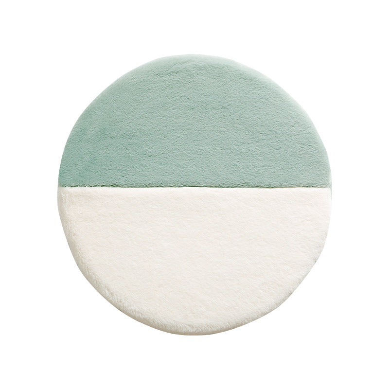 Round high-pile microfiber bath mat with two-tone division and non-slip base Kalsten