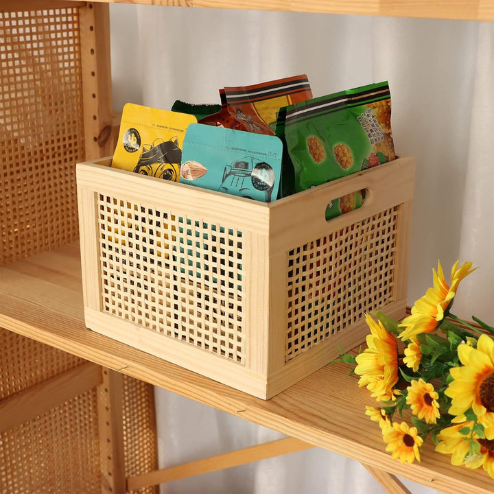 Rectangular Natural Wood Storage Basket Kalsten