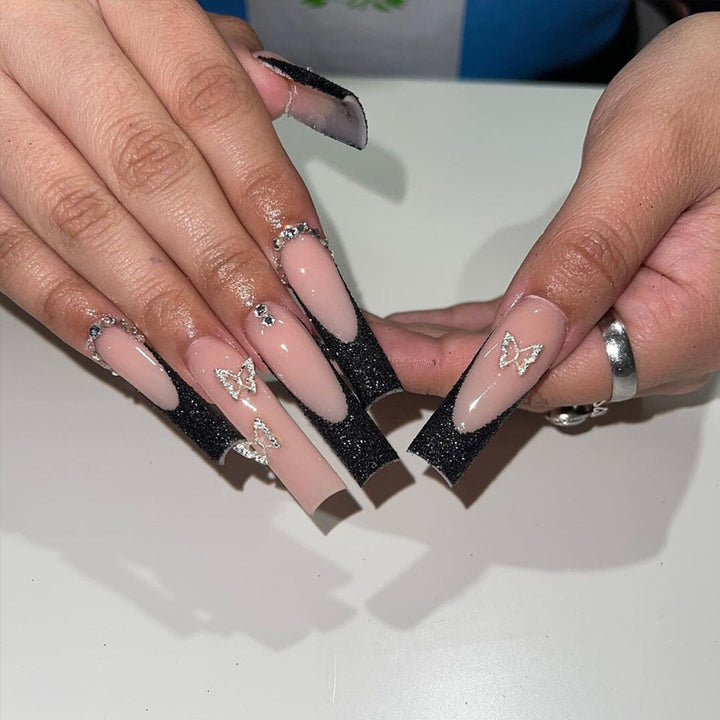 Decorative Long Stiletto Press-On Nails with Rhinestone Accents Kalsten