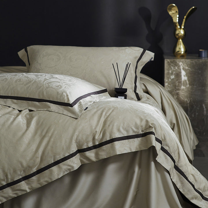 Luxurious Satin Bedding Set with Jacquard Floral Pattern and Concealed Zipper