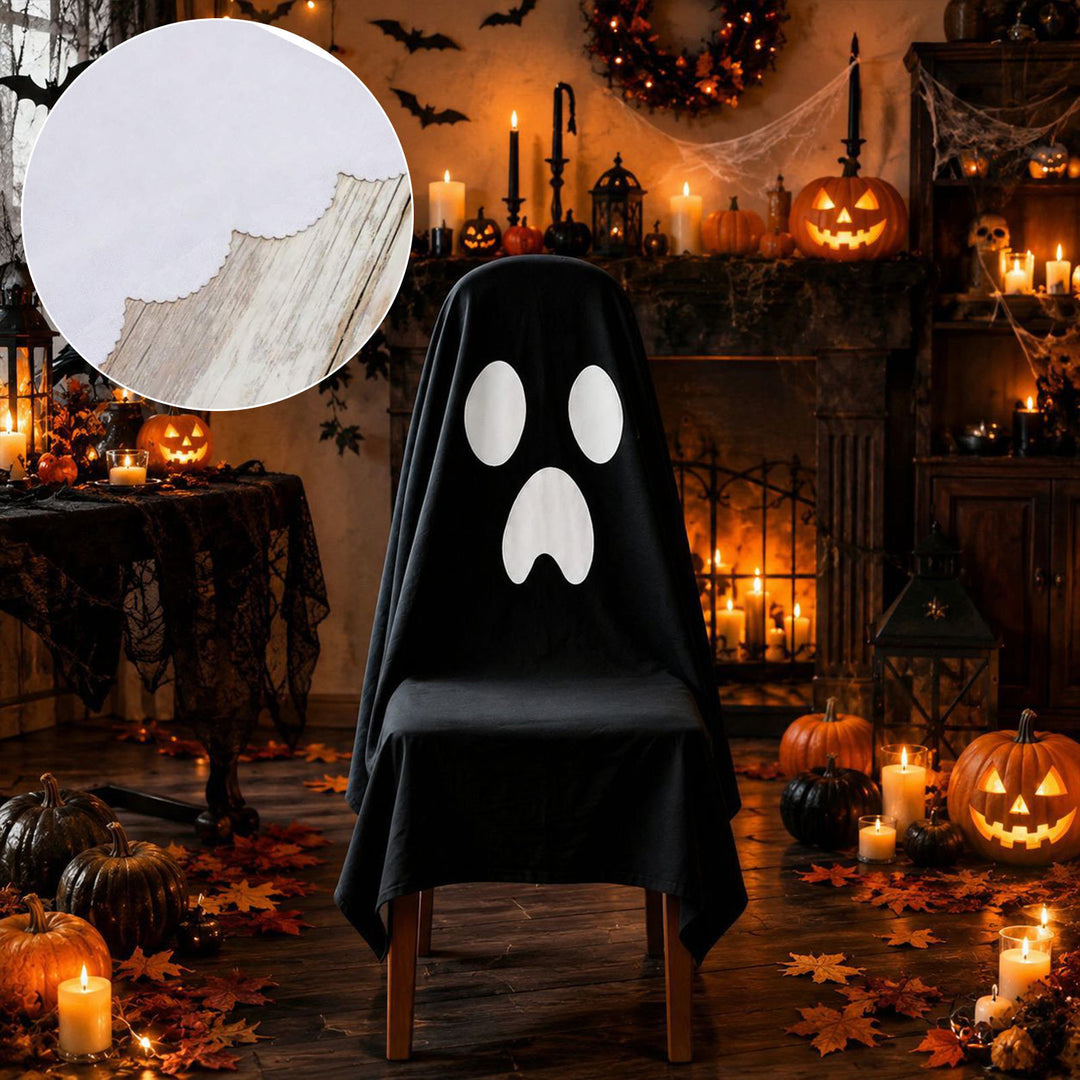 Halloween Chair Cover made of Cotton with Spooky Face and Zigzag Hem