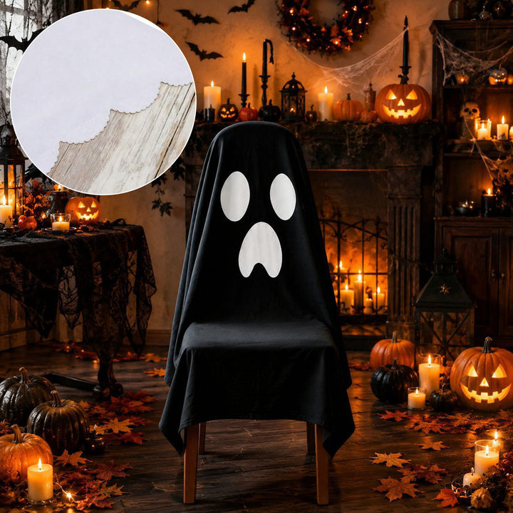 Halloween Chair Cover made of Cotton with Spooky Face and Zigzag Hem