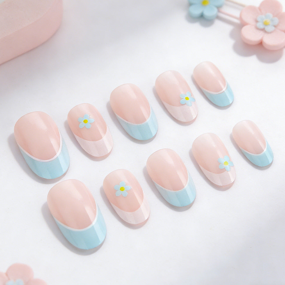 Elegant French Tip Press-On Nails with Floral Accents Kalsten