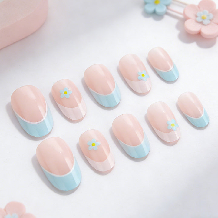 Elegant French Tip Press-On Nails with Floral Accents Kalsten