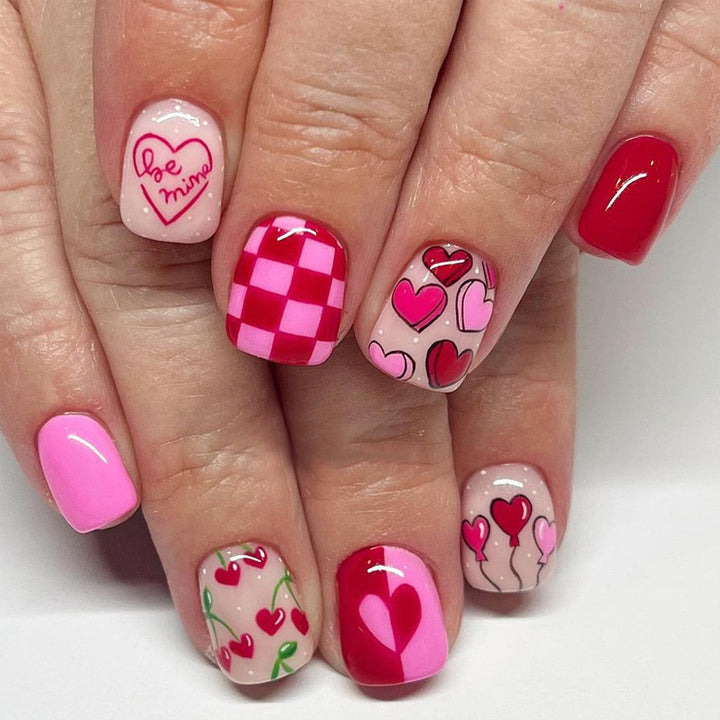 Artistic Love-Themed Press-On Nail Art Set Kalsten