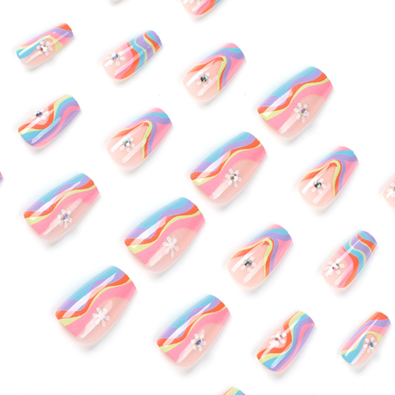 Artful Nail Extensions with Colorful Gradient and Delicate Flower Pattern Kalsten