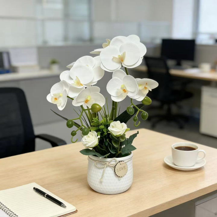 Elegant Faux Orchid and Rose Plant Arrangement for Decor