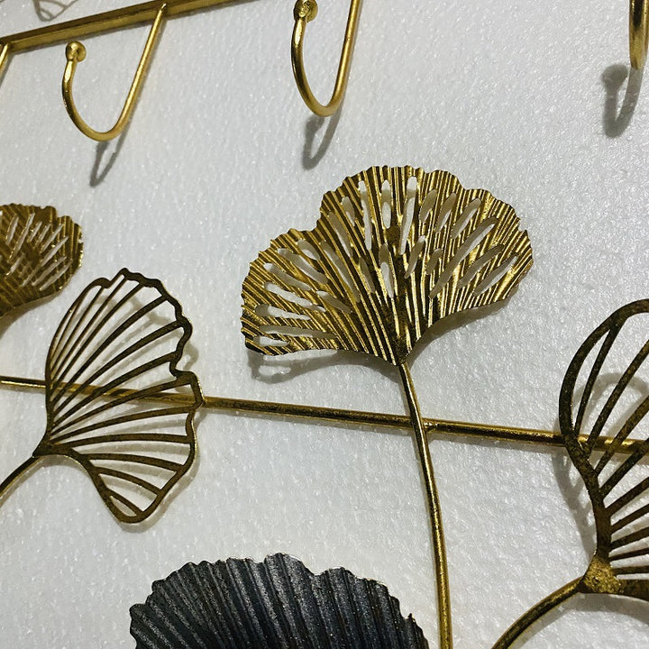 Decorative Metal Wall Hook Rack with Ginkgo Leaf Design Kalsten