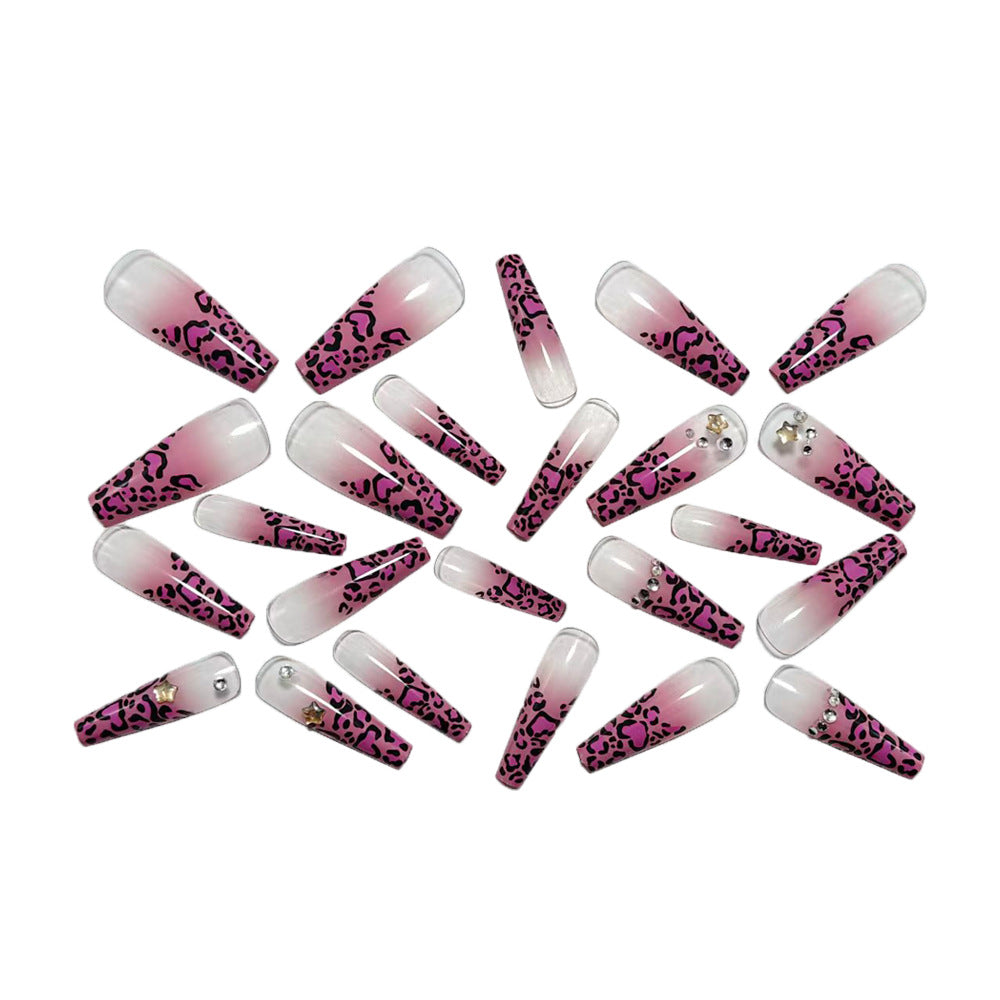 Artificial nails with leopard pattern and rhinestone details Kalsten