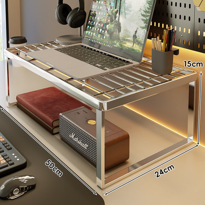 Ventilated Metal Grid Laptop & Monitor Riser with Under-Storage Shelf