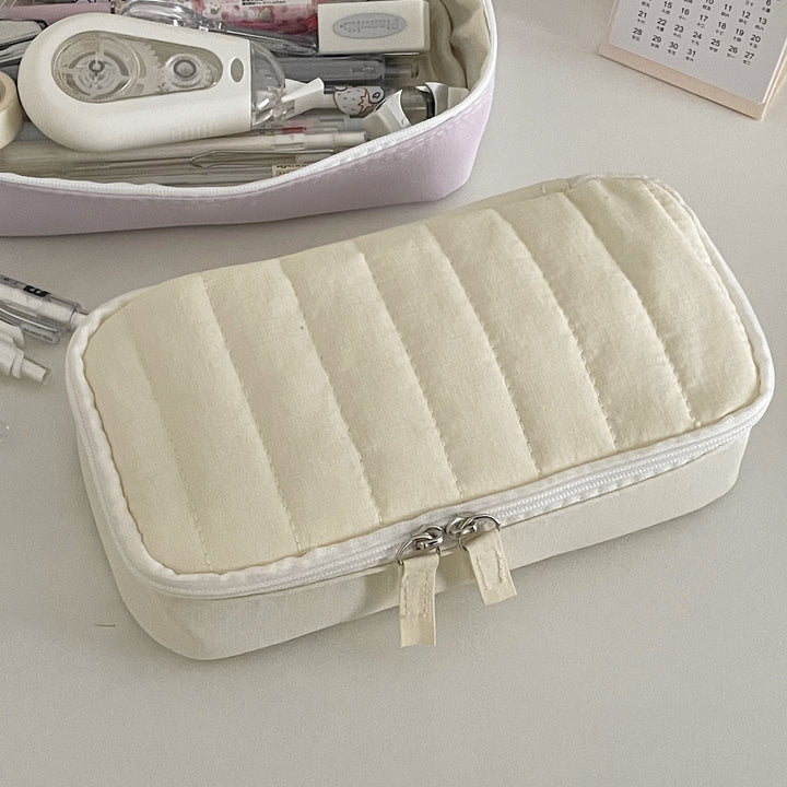 Quilted Multi-Compartment Pencil Case