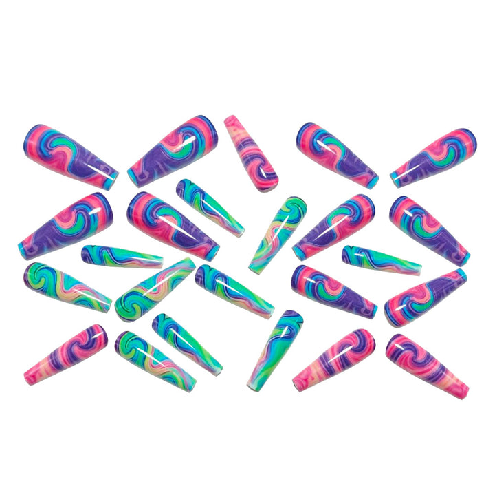 Artificial Nails in Colorful Swirl Design Kalsten