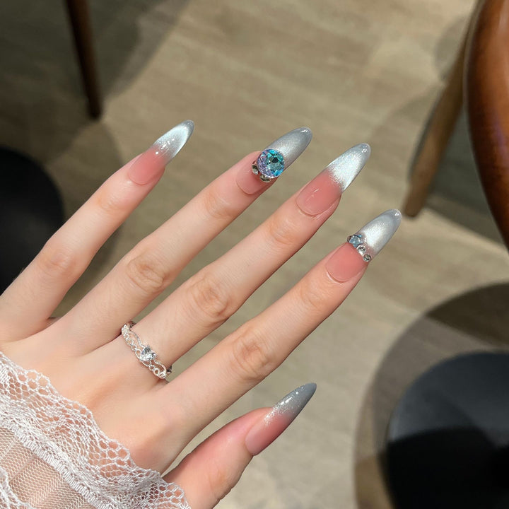Premium Glossy Nail Extensions with Rhinestone Detail Kalsten