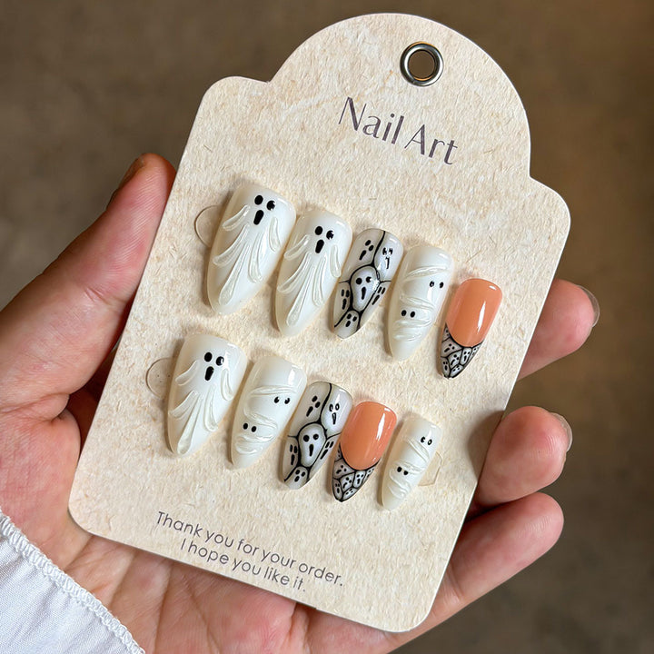 Artistic Ghost-Themed Press-On Nail Set Kalsten