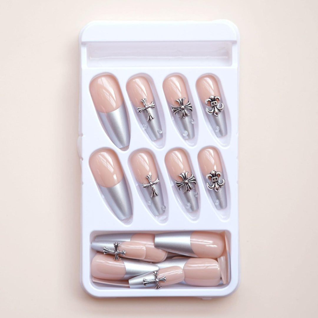 Decorative Press-On Nails with Silver Accents