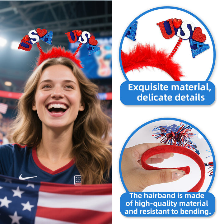 Unisex nan eye-catching party headband with attached pom poms, star tinsel, and small flag pendants Kalsten