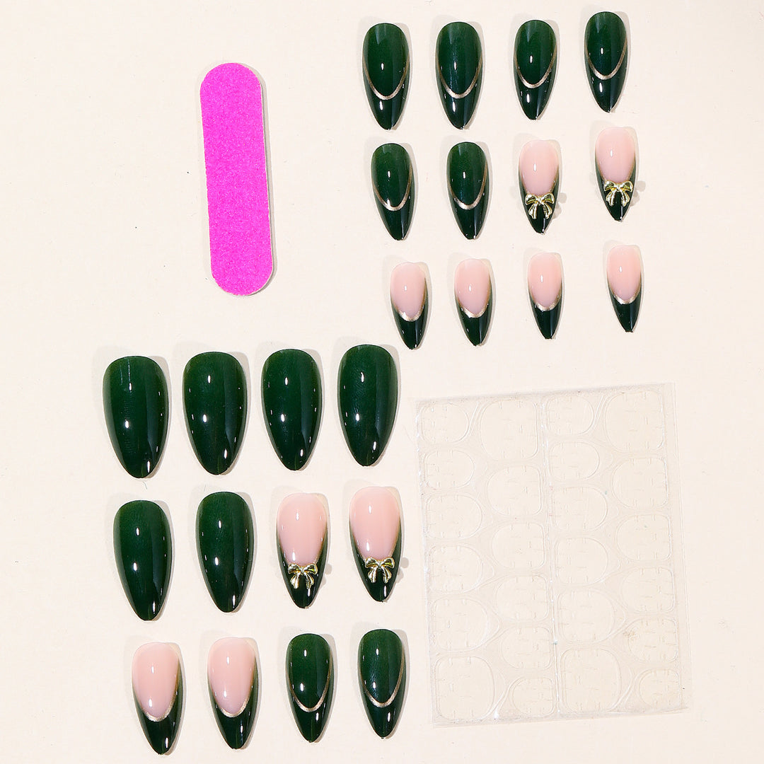 Elegant Stiletto Gel Nail Art Extensions with Decorative Bows Kalsten