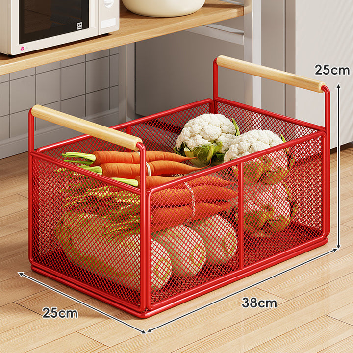 Rolling Mesh Kitchen Storage Cart with Wooden Handles