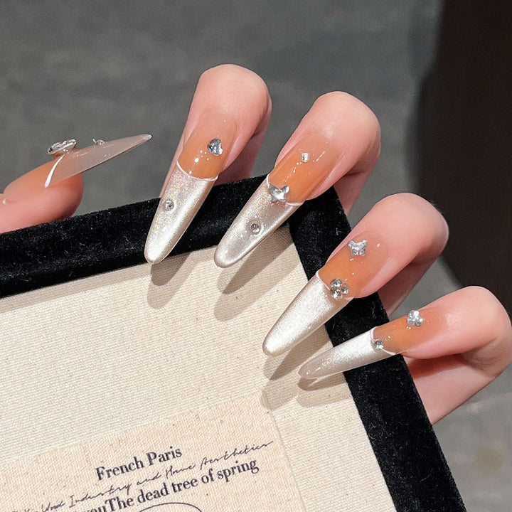 Elegant Press-On Nail Extensions with Gem Accents Kalsten