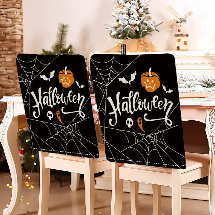 festive Halloween chair covers made of stretchable polyester with witch hat and lettering design