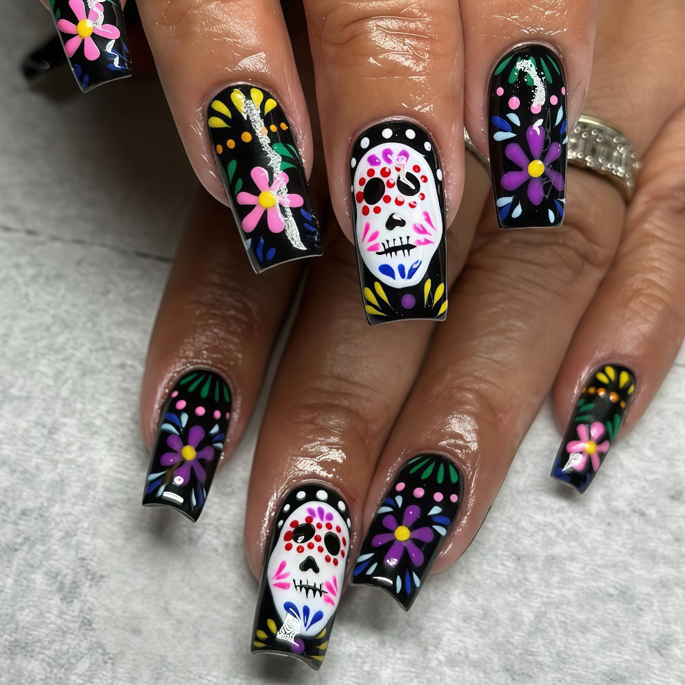 Creative artificial nails with sugar skull design Kalsten