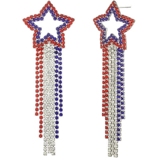 Ladies long sparkling crystal tassel earrings with geometric stud closure Kalsten