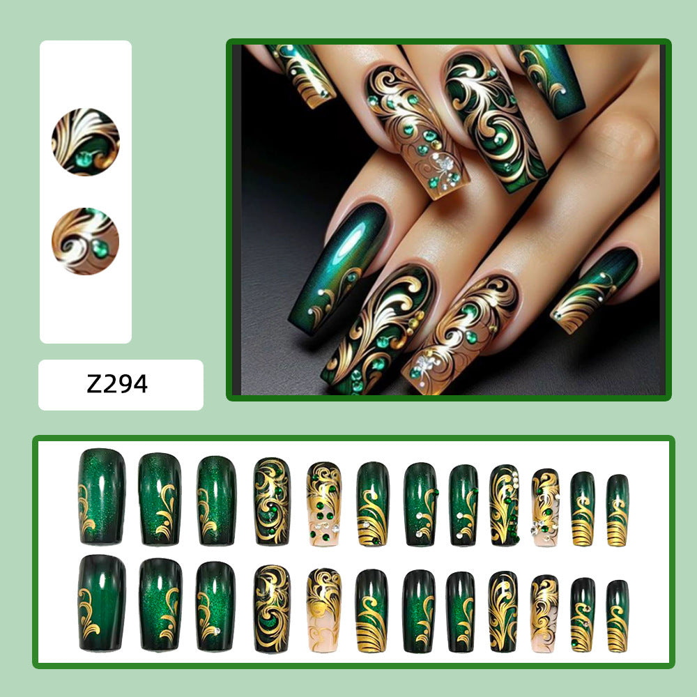 Artificial nails with elegant gold and green tones Kalsten