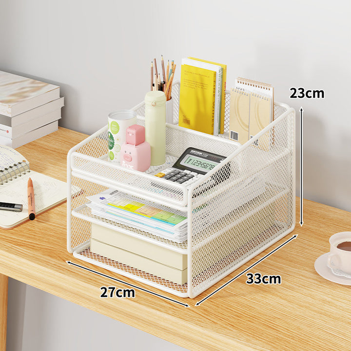 Mesh Two-Tier Desktop Document and Stationery Organizer