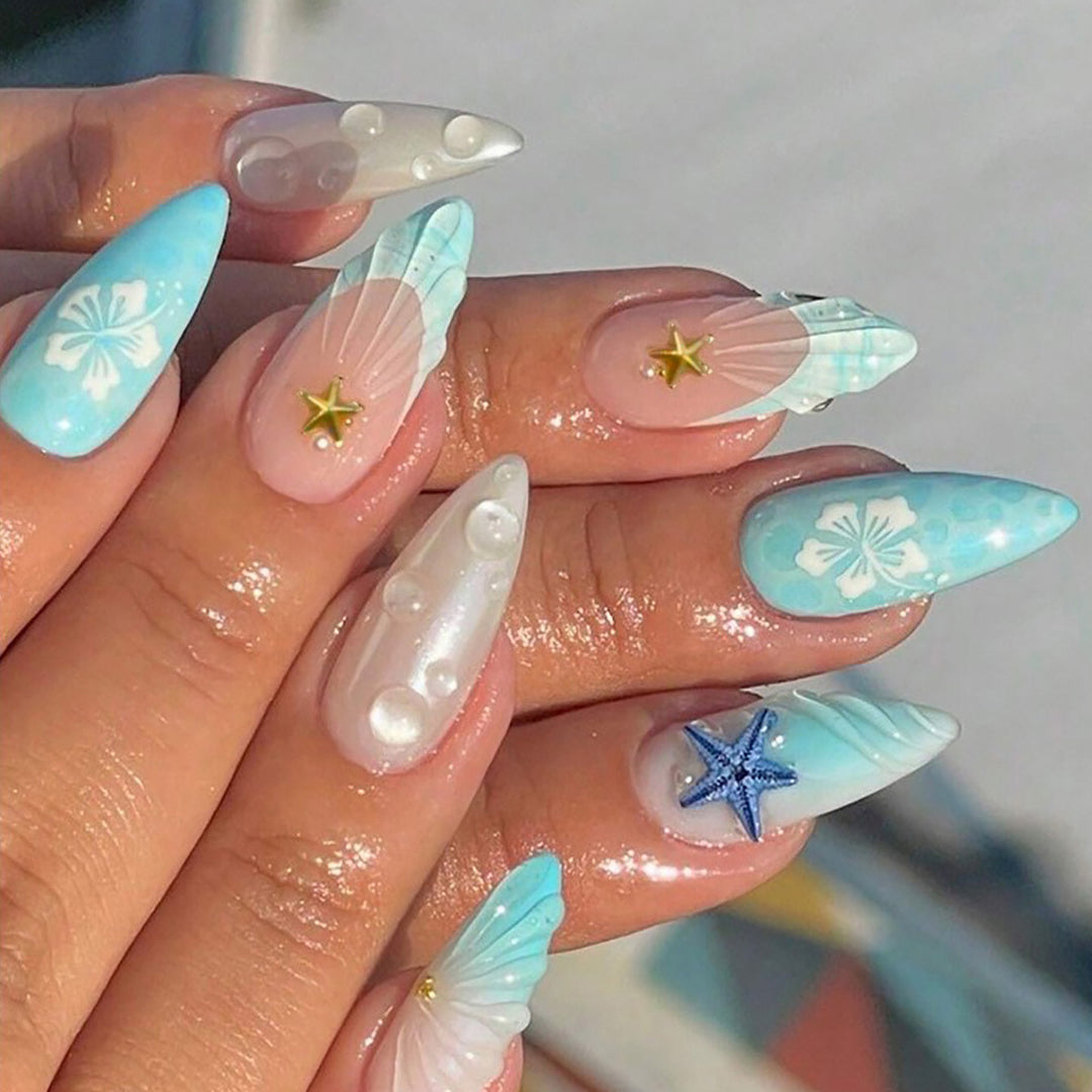 Artificial nail set with sea motifs and 3D accents Kalsten