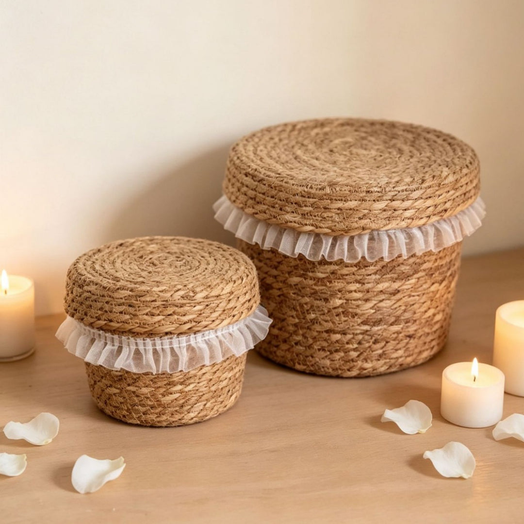 Natural fiber storage basket with ruffled edge Kalsten