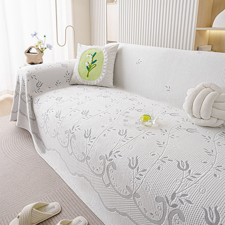 Elegant Floral Embroidered Sofa Throw