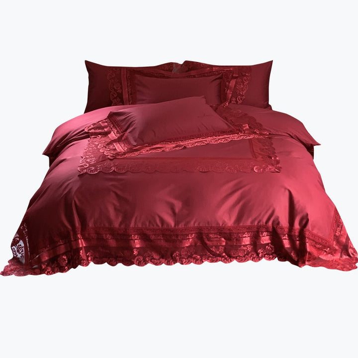 Luxury ruffled bedding set made of cotton satin with fine jacquard texture and concealed closure