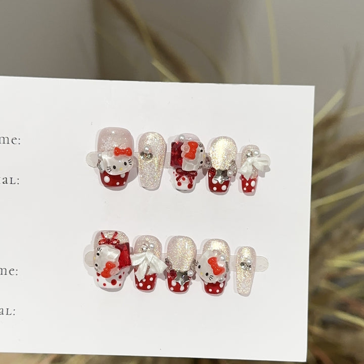 Whimsical Kitty-Themed Press-On Nail Art Set