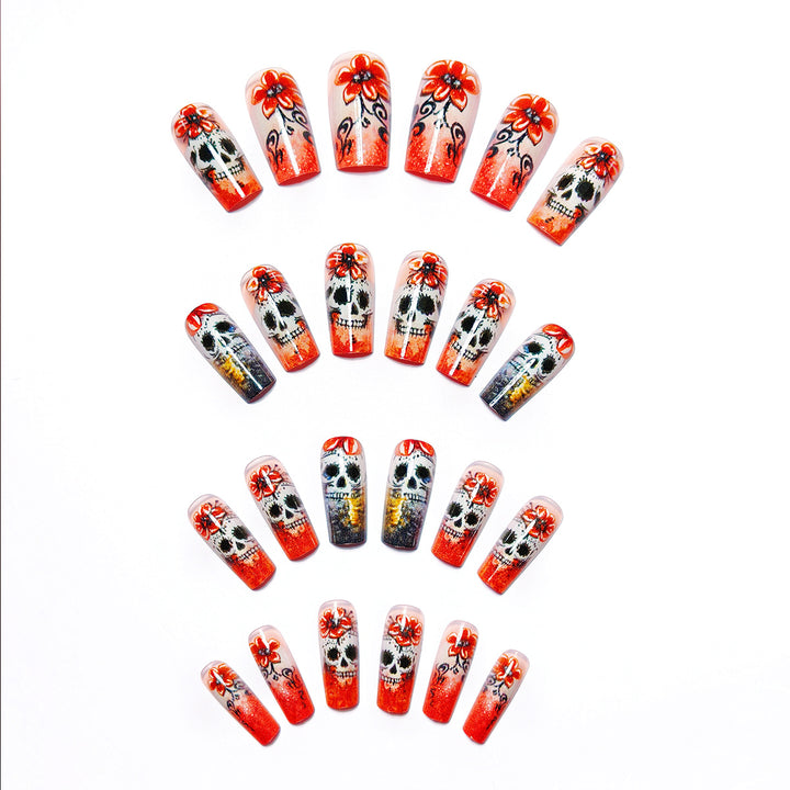 Artistic Skull and Flower Themed Nail Art Kalsten