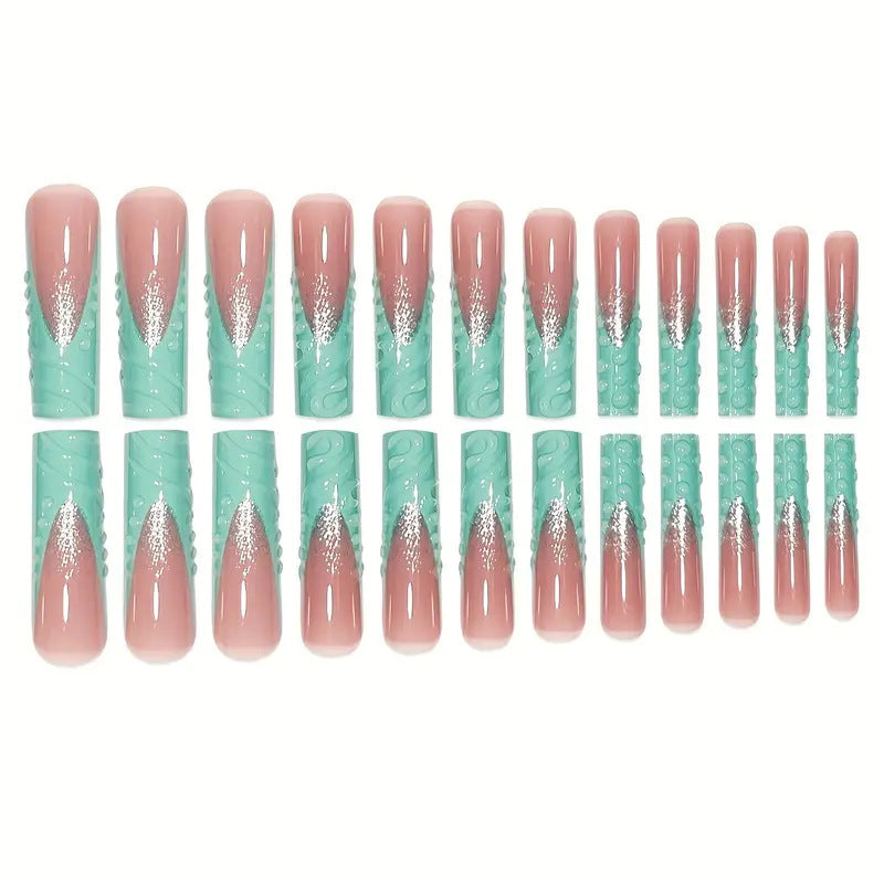 Artistic Long Press-On Nail Art Set with Textured Design Kalsten