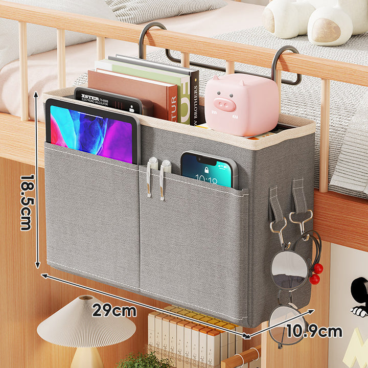 Bedside Hanging Organizer Caddy for Tablets Books Glasses with Over-Rail Metal Hooks