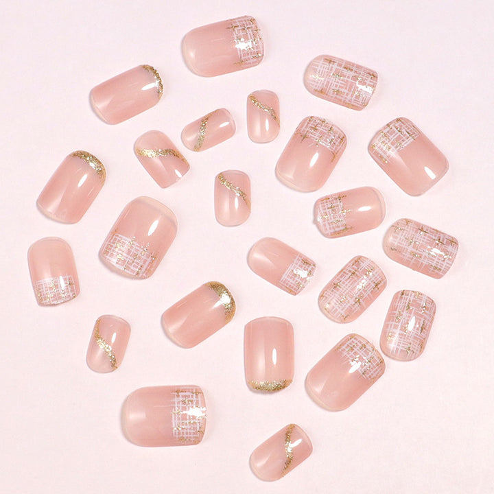 Elegant Press-On Nail Set with Gold Accent and Glitter Design Kalsten