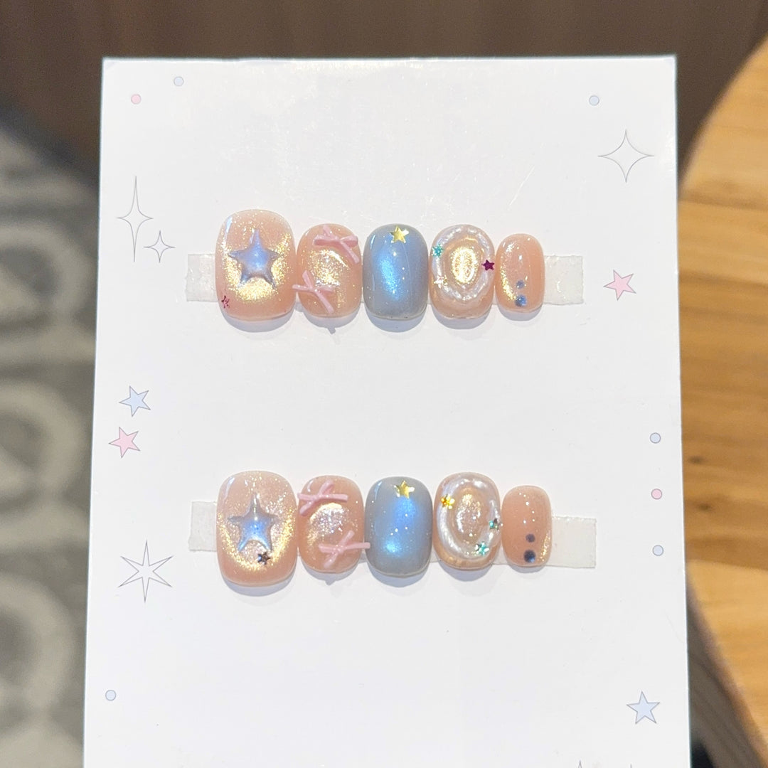 Artificial Nail Set with Sparkling Star and Glitter Motifs Kalsten