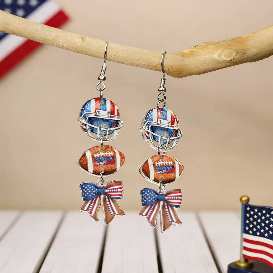 Ladies nan statement earrings with bow shape and American flag pendant Kalsten
