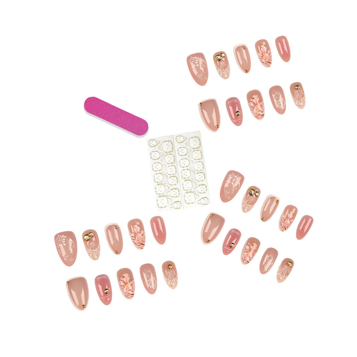 Decorative Nail Tips Set with Gold Accents