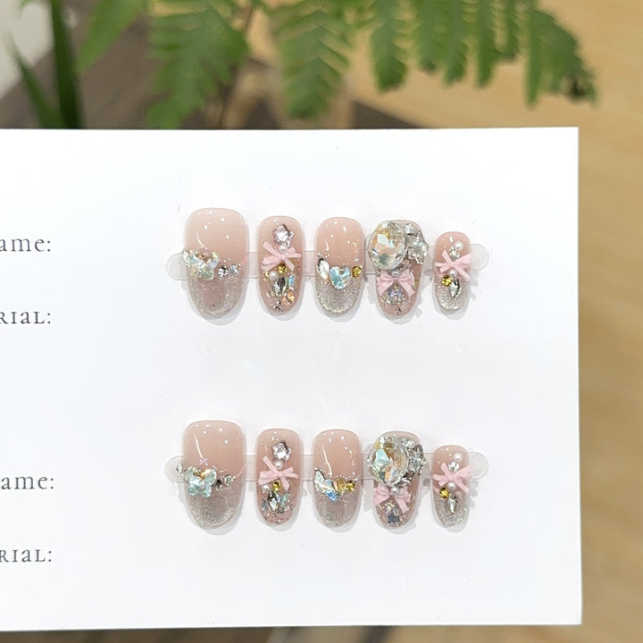 Decorative Press-On Nail Art Set with Rhinestone Accents