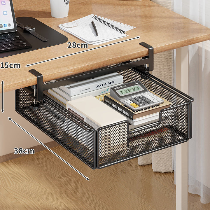 Clamp-On Under-Desk Slide-Out Metal Mesh Storage Drawer Organizer