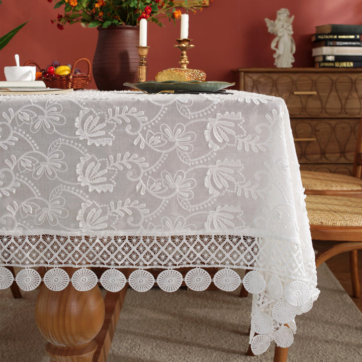 Elegant Embroidered Lace Table Cover