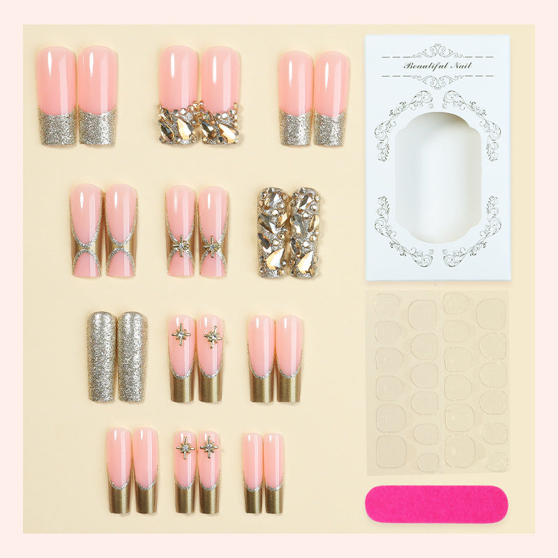 Premium Decorative Press-On Nail Set with Elegant Gold Accents Kalsten
